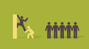 Helping others Simple sketch showing a queue of men wanting to climb over a wall, one man is shown giving people a helpful leg-up to help them get over the wall